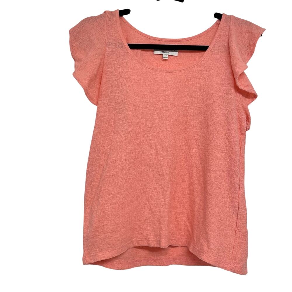 Madewell Texture & Thread Coral Ruffled Sleeve Top Shirt XS Blouse Coquette